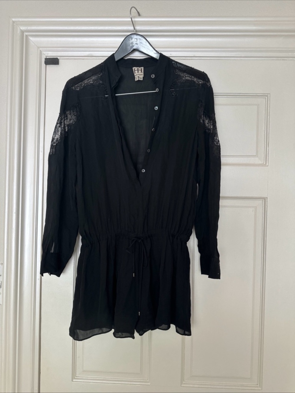 Haute Hippie Black Lace-Trimmed Romper 100% Silk